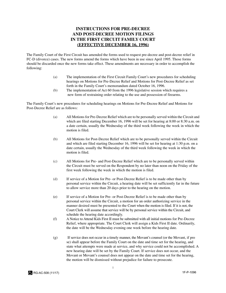 Instructions for Form 1F-P-816 Motion and Declaration for Pre-decree Relief - Hawaii, Page 1
