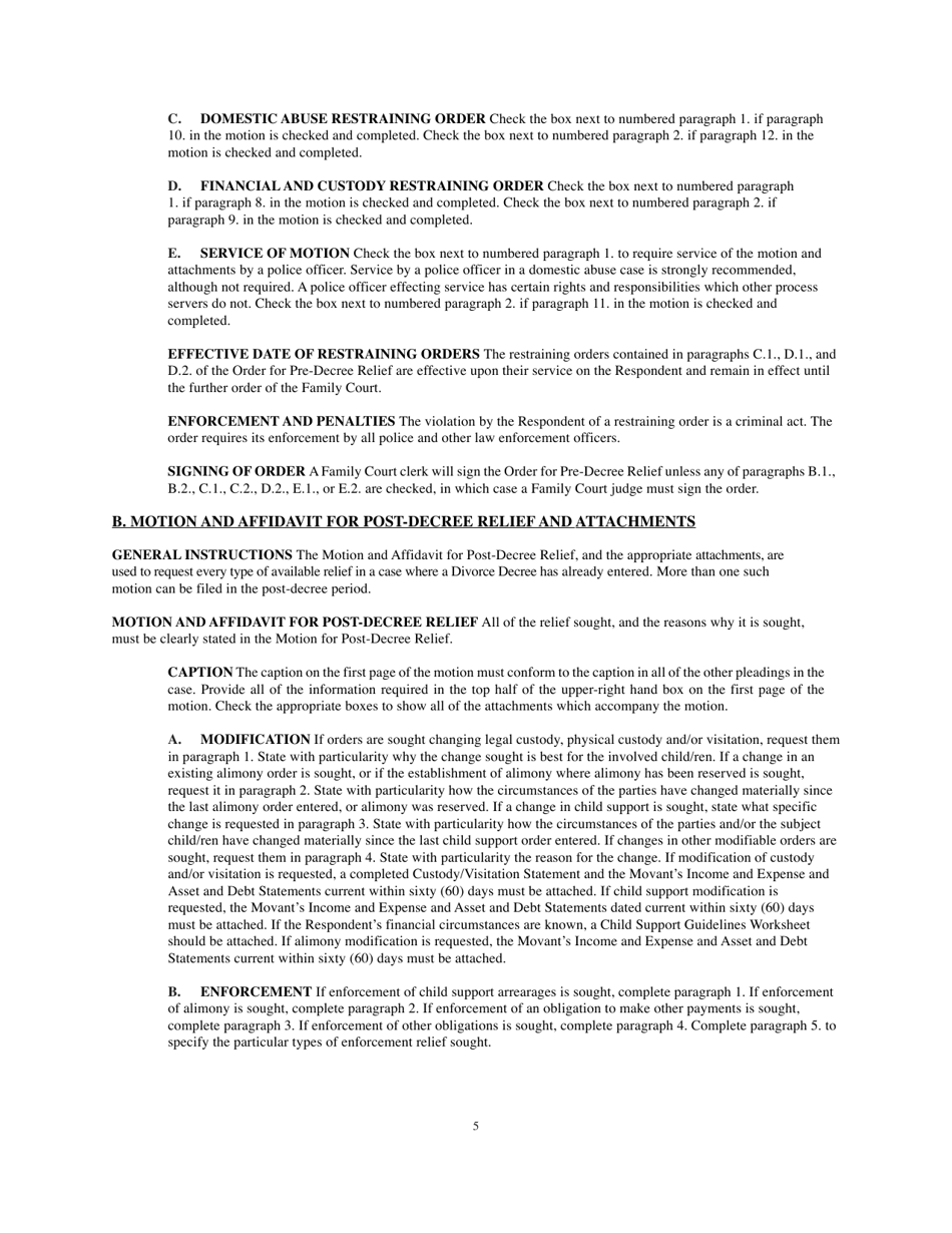 Instructions for Form 1F-P-816 Motion and Declaration for Pre-decree Relief - Hawaii, Page 5