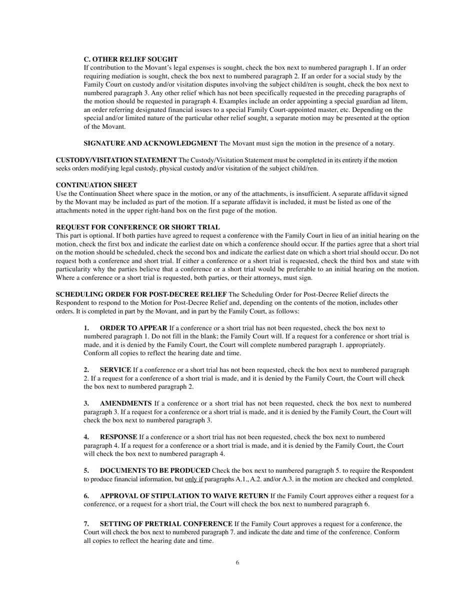 Instructions for Form 1F-P-816 Motion and Declaration for Pre-decree Relief - Hawaii, Page 6