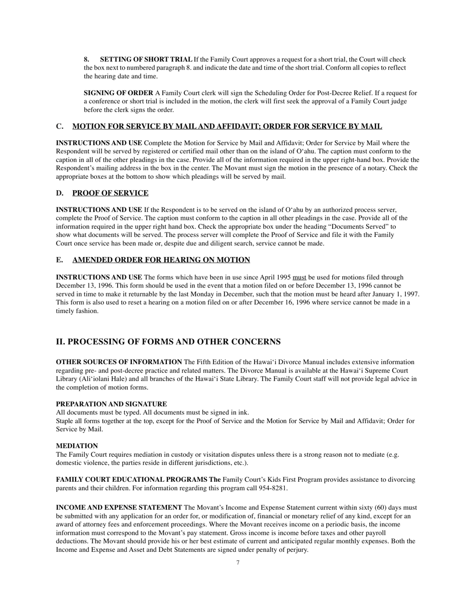 Instructions for Form 1F-P-816 Motion and Declaration for Pre-decree Relief - Hawaii, Page 7