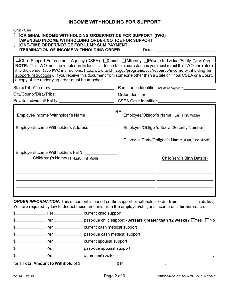 Form 1F-P-1098 Order / Notice to Withhold Income for Support - Hawaii, Page 2