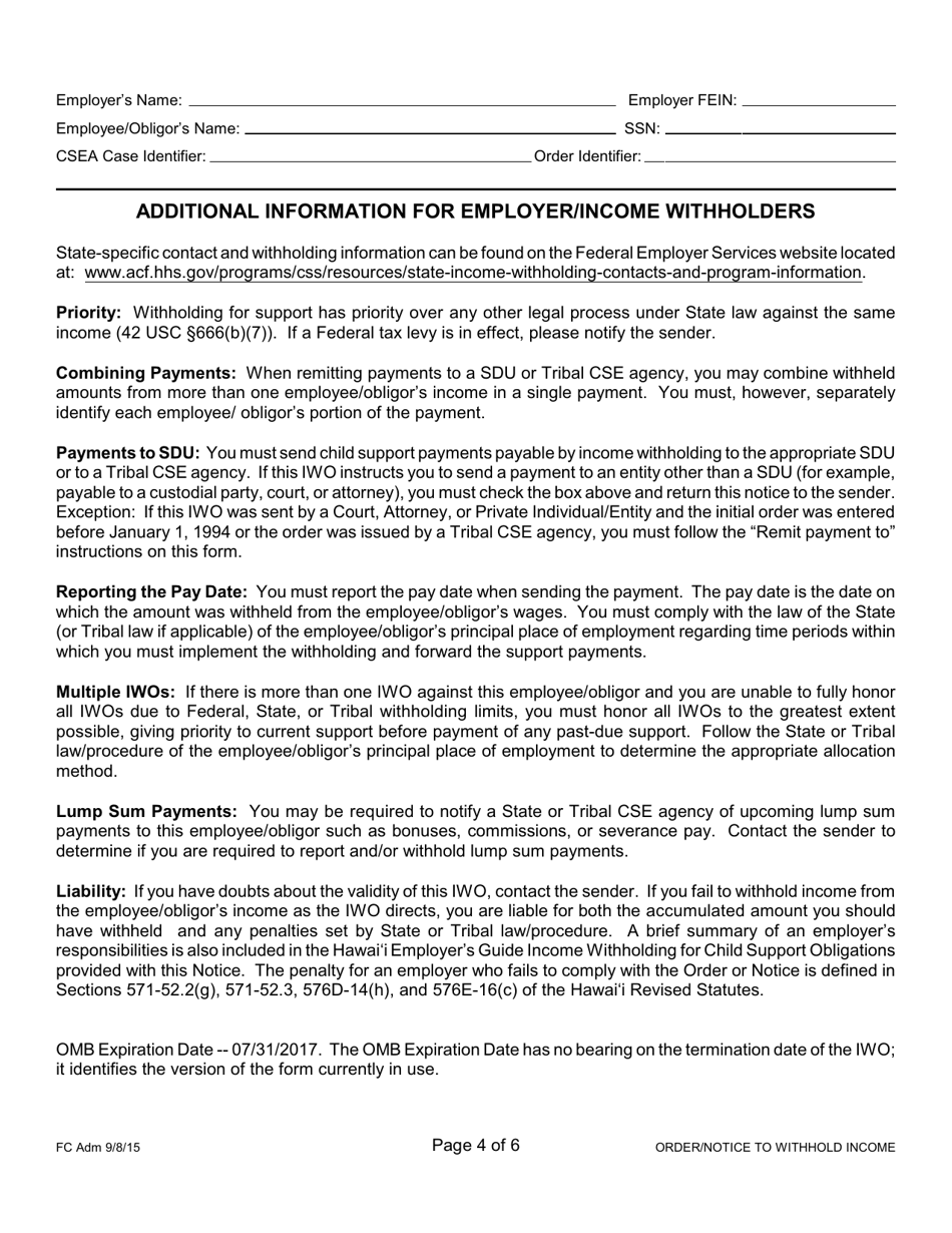 Form 1F-P-1098 Order / Notice to Withhold Income for Support - Hawaii, Page 4