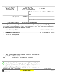 Document preview: Form 1F-P-1070 Answer to Complaint for Civil Union Divorce - Hawaii