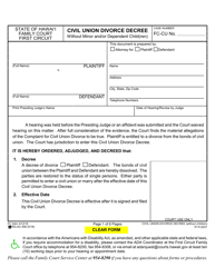 Document preview: Form 1F-P-2037 Civil Union Divorce Decree - Hawaii