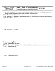 Form 1F-P-2037 Civil Union Divorce Decree - Hawaii, Page 4