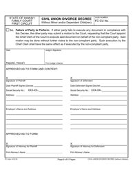 Form 1F-P-2037 Civil Union Divorce Decree - Hawaii, Page 6