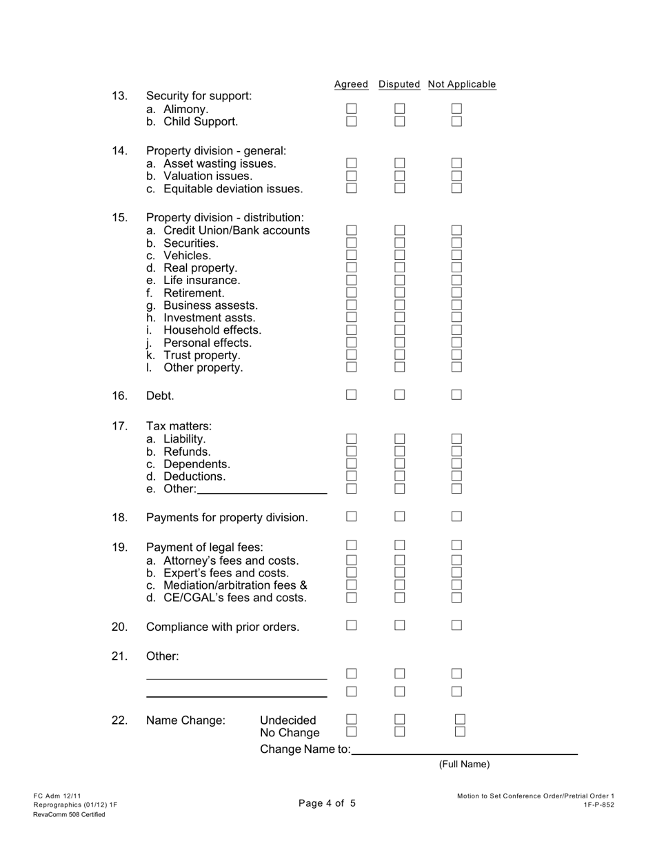 Form 1F-P-852 Motion to Set Conference Order (Pretrial Order No.1) - Hawaii, Page 4
