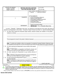 Document preview: Form 1F-P-850 Motion and Declaration for Pre-decree Relief - Hawaii