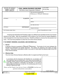 Document preview: Form 1F-P-843 Civil Union Divorce Decree - Hawaii