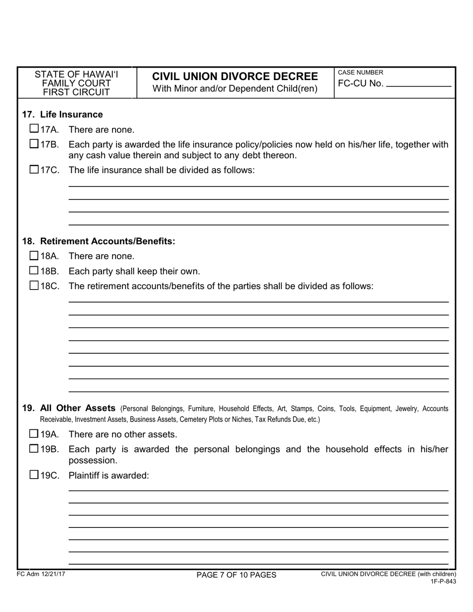 Form 1F-P-843 Civil Union Divorce Decree - Hawaii, Page 7