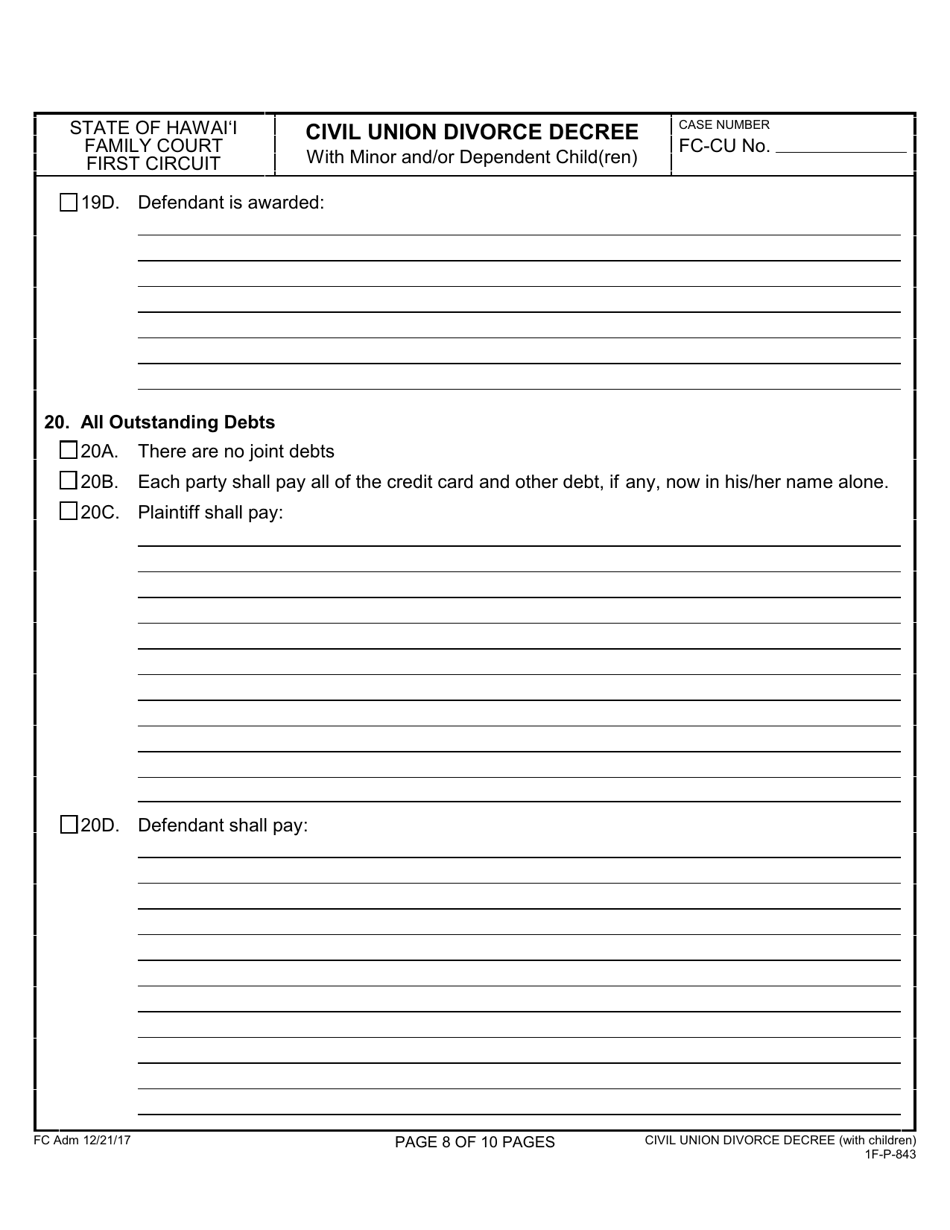 Form 1F-P-843 Civil Union Divorce Decree - Hawaii, Page 8