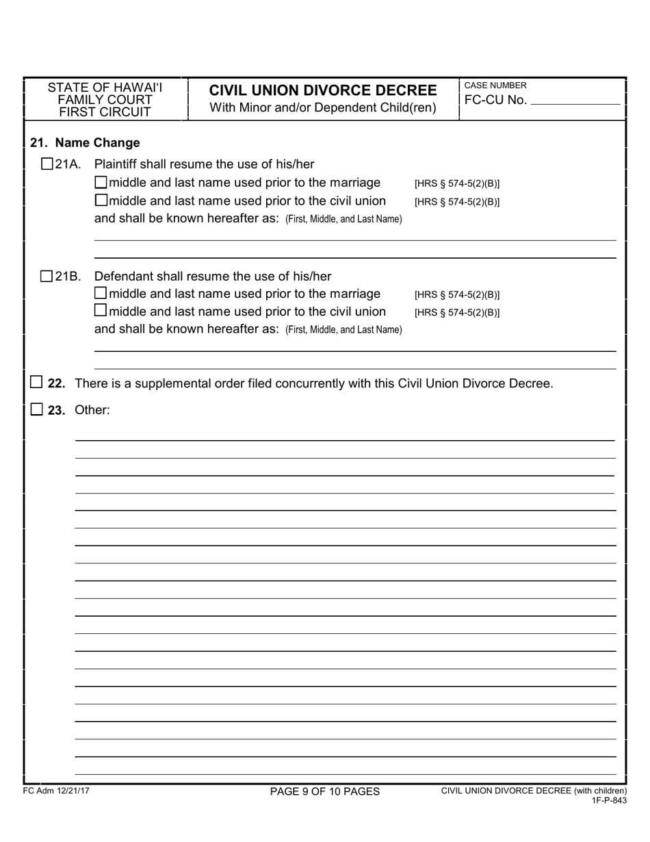 Form 1F-P-843 Civil Union Divorce Decree - Hawaii, Page 9