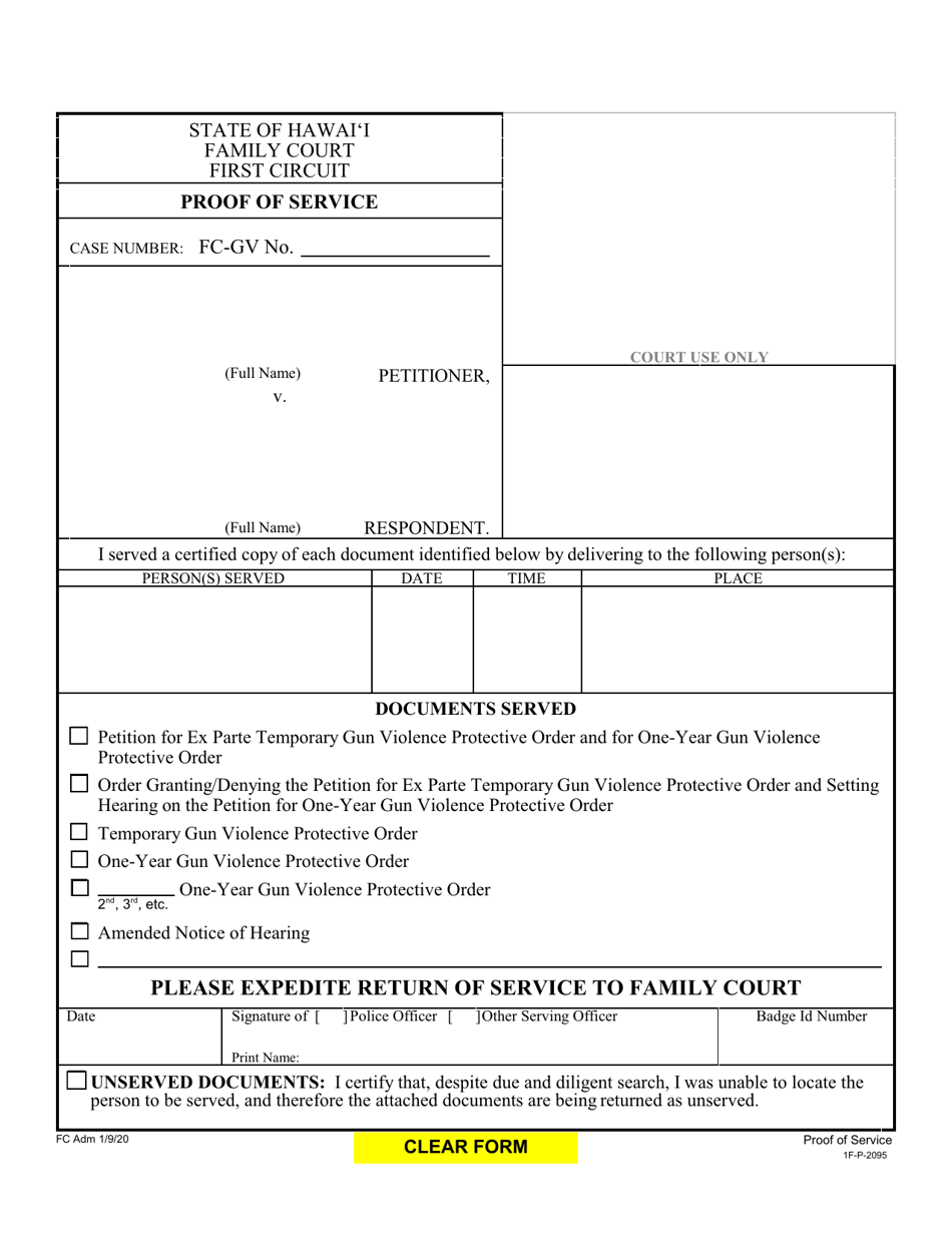 Form 1F-P-2095 Proof of Service - Hawaii, Page 1