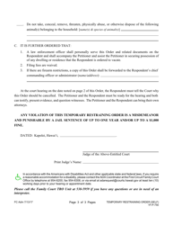 Form 1F-P-750 Temporary Restraining Order - Hawaii, Page 3