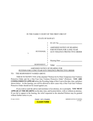 Document preview: Form 1F-P-2096 Amended Notice of Hearing for Petition for a One-Year Gun Violence Protective Order - Hawaii