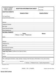 Form 1F-P-889 Adoption Information Sheet - Hawaii, Page 2