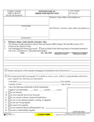 Document preview: Form 1F-P-752 Petition for an Order for Protection - Hawaii