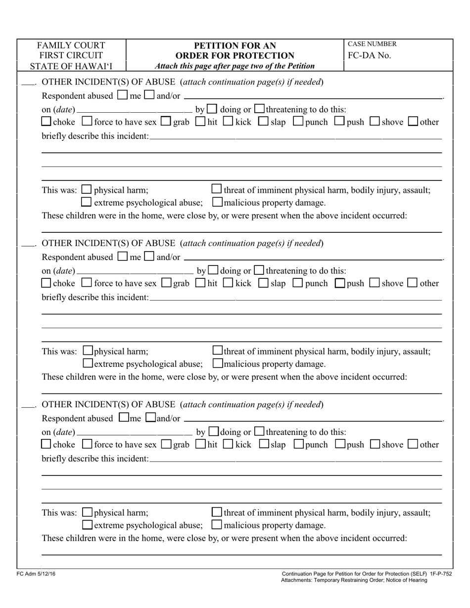 Form 1F-P-752 Petition for an Order for Protection - Hawaii, Page 5