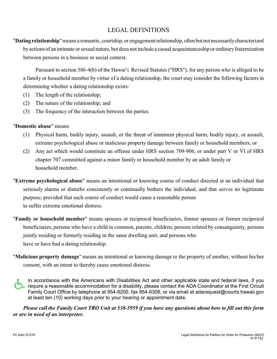 Form 1F-P-752 Petition for an Order for Protection - Hawaii, Page 6