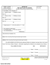 Document preview: Form 1F-P-1040 Notice of Time and Place of Hearing (By Mail or Personal Service Without the State) - Hawaii