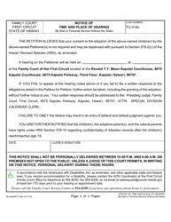 Form 1F-P-1040 Notice of Time and Place of Hearing (By Mail or Personal Service Without the State) - Hawaii, Page 2