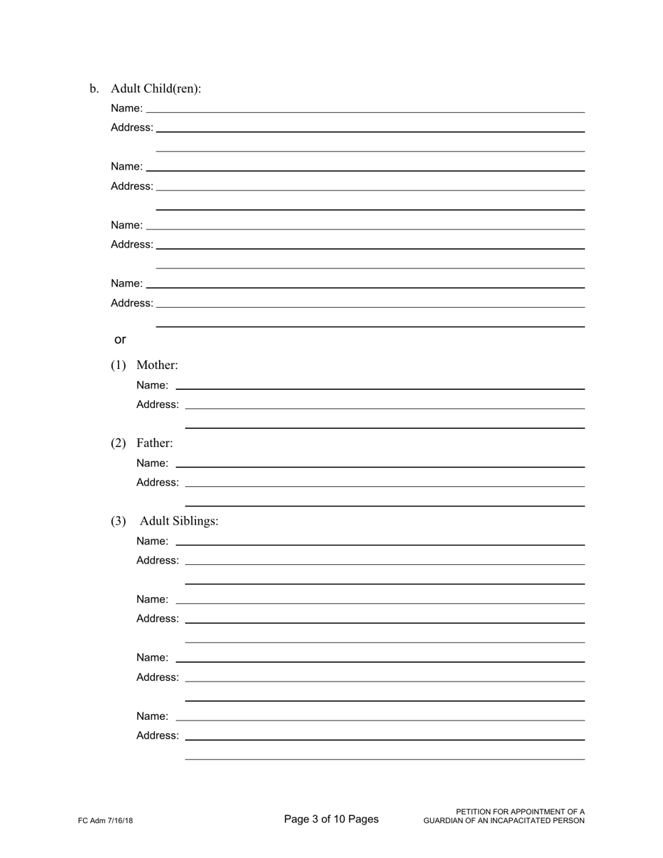Form 1F-P-2019 Petition for Appointment of a Guardian of an Incapacitated Person; Notice of Hearing - Hawaii, Page 3