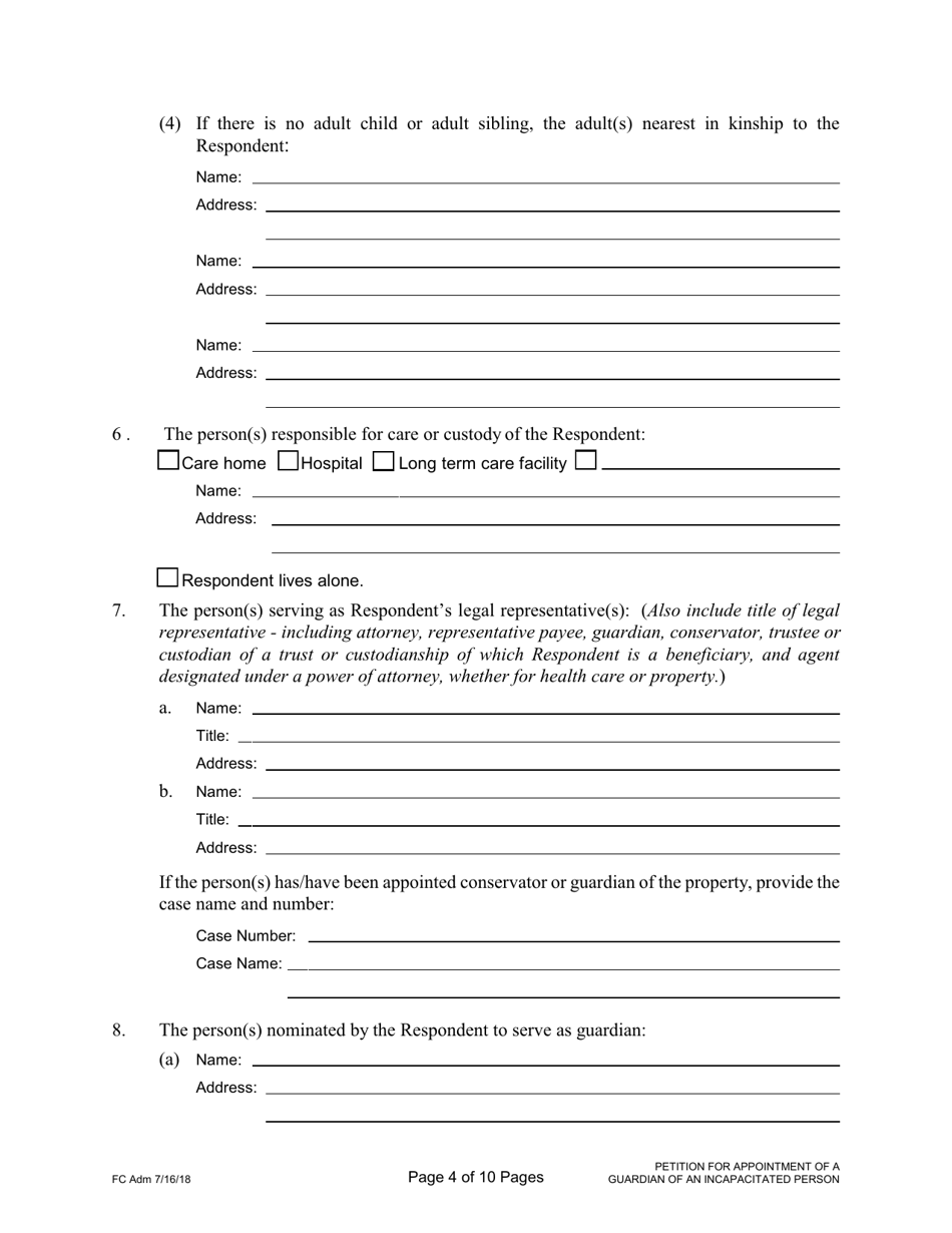 Form 1F-P-2019 Petition for Appointment of a Guardian of an Incapacitated Person; Notice of Hearing - Hawaii, Page 4