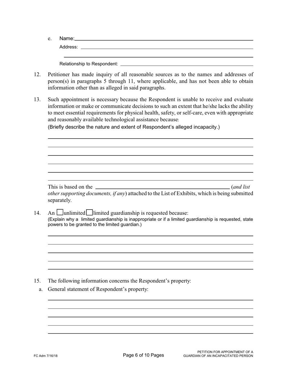 Form 1F-P-2019 Petition for Appointment of a Guardian of an Incapacitated Person; Notice of Hearing - Hawaii, Page 6