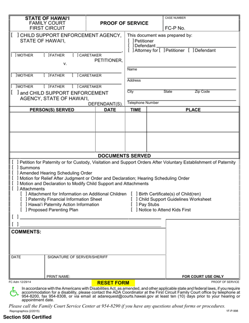 Form 1F-P-998  Printable Pdf