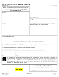 Document preview: Form 1DC56 Judgment for Return of Personal Property (Replevin) - Hawaii