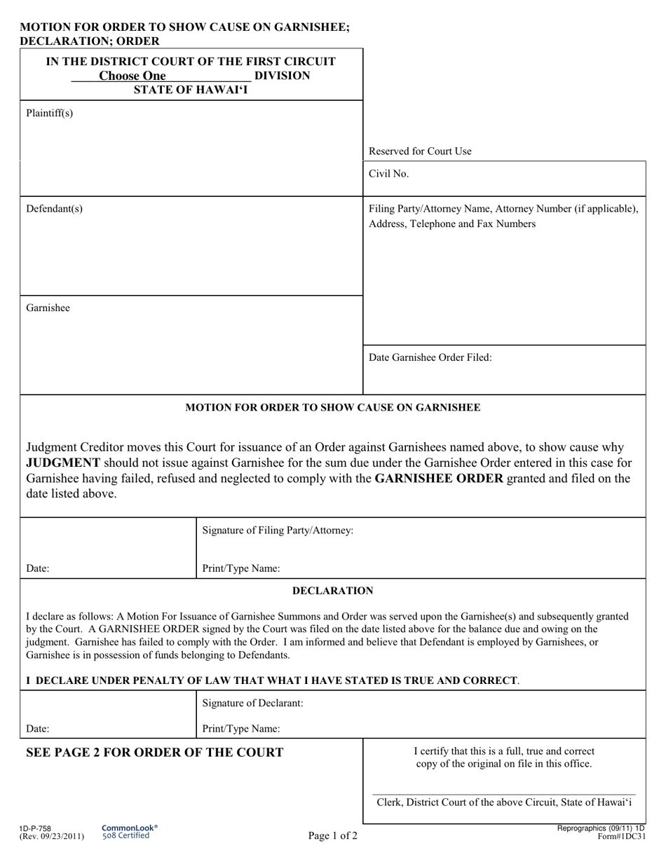 Form 1DC31 - Fill Out, Sign Online and Download Fillable PDF, Hawaii ...