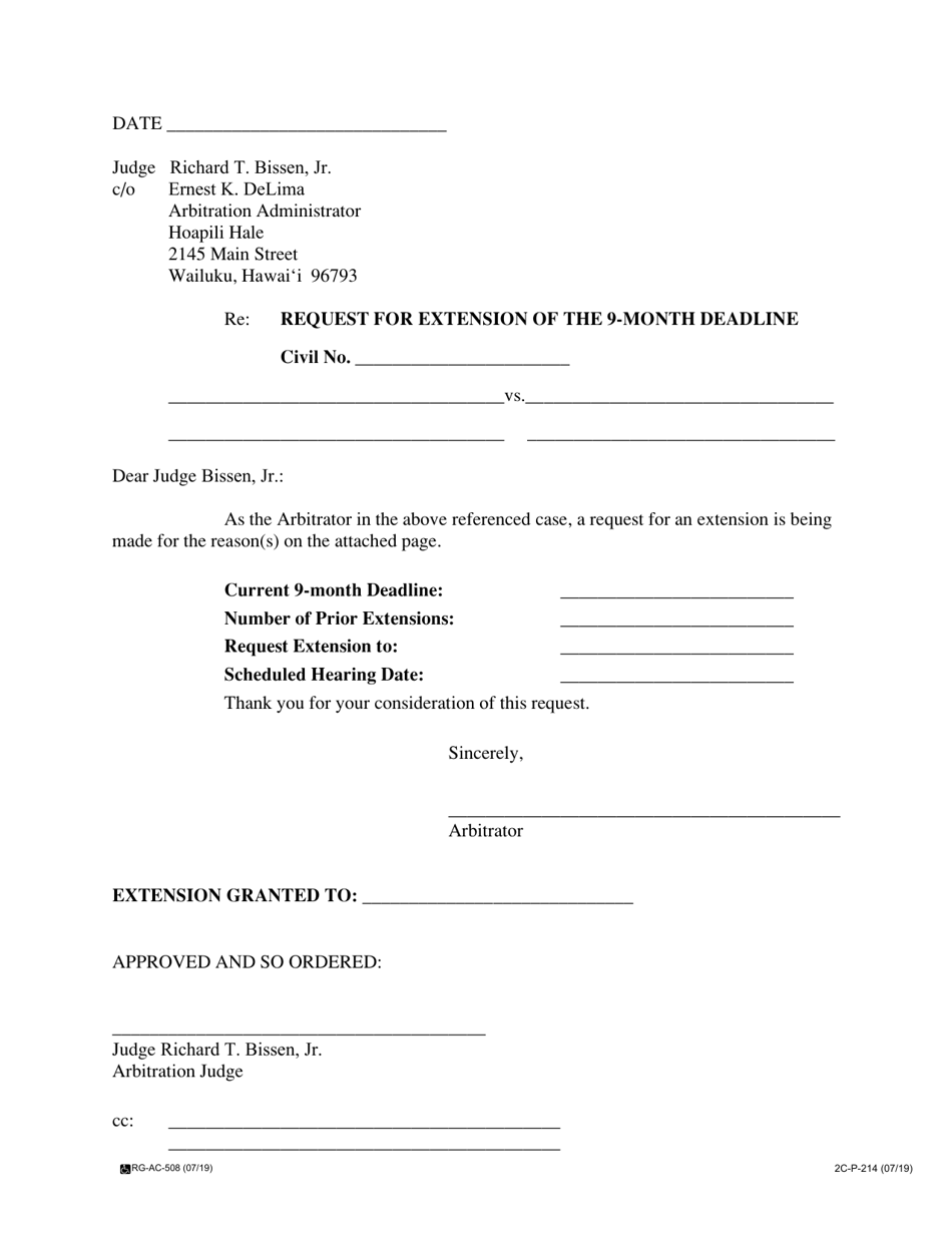 Form 2C-P-214 Request for Extension of the 9-month Deadline - Hawaii, Page 1