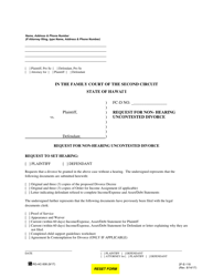 Document preview: Form 2F-E-118 Request for Non-hearing Uncontested Divorce - Hawaii