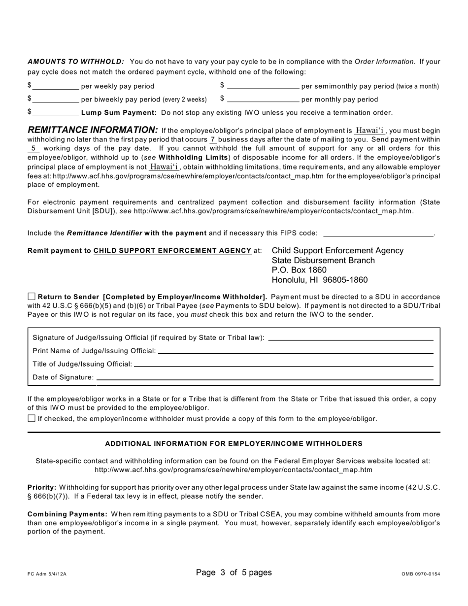 Form 2F-P-339 Income Withholding Order / Notice for Support - Hawaii, Page 3