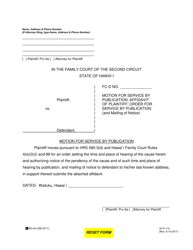 Document preview: Form 2F-P-110 Motion for Service by Publication; Affidavit of Plaintiff; Order for Service by Publication (And Mailing of Notice) - Hawaii