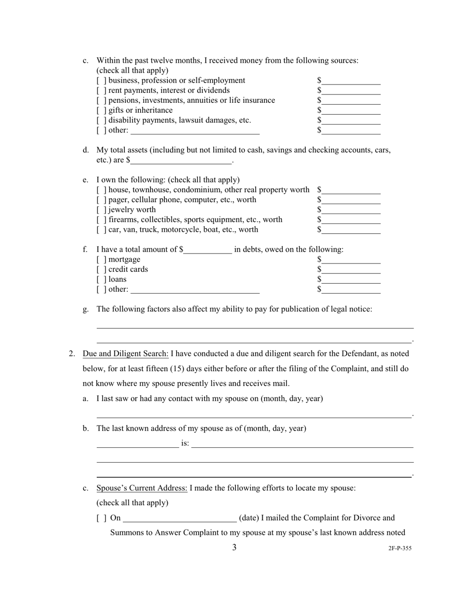 Form 2F-P-355 Ex Parte Motion for Service by Mail and Posting in Lieu of Publication; Affidavit of Plaintiff; Exhibit a / Exhibit b; Order Granting / Denying Ex Parte Motion for Service by Mail and Posting in Lieu of Publication - Hawaii, Page 3