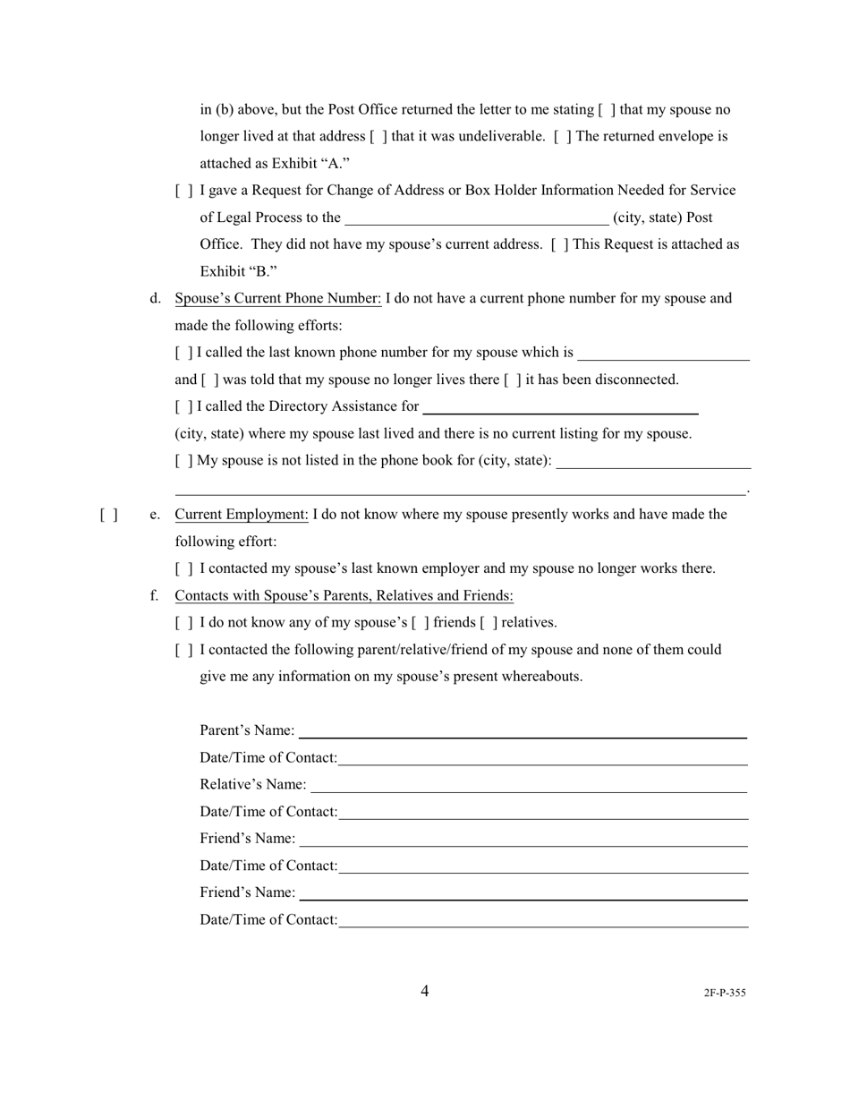 Form 2F-P-355 Ex Parte Motion for Service by Mail and Posting in Lieu of Publication; Affidavit of Plaintiff; Exhibit a / Exhibit b; Order Granting / Denying Ex Parte Motion for Service by Mail and Posting in Lieu of Publication - Hawaii, Page 4