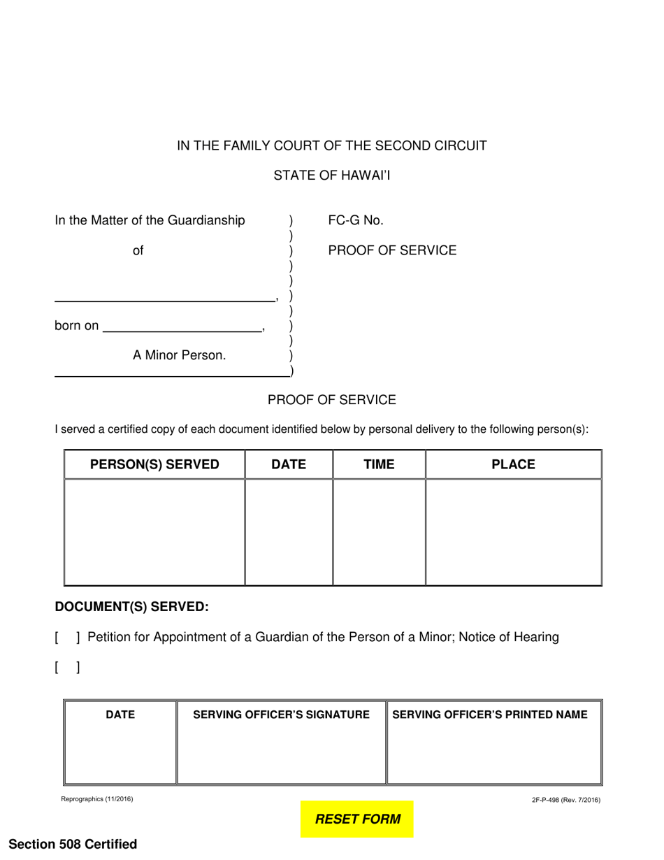 Form 2F-P-498 Proof of Service - Hawaii, Page 1