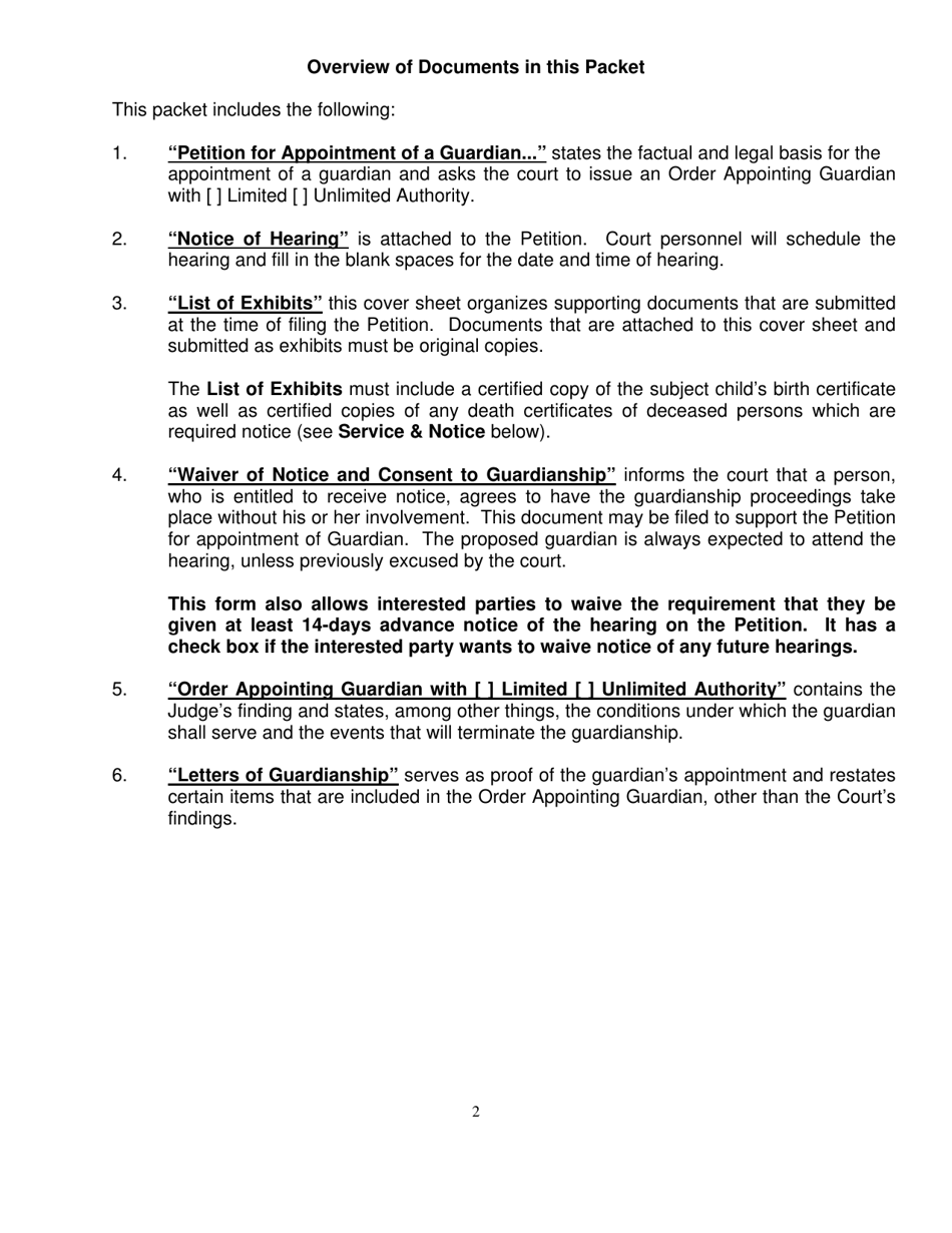 Instructions for Form 2F-P-385 Guardianship of Minor Person Petition Packet - Hawaii, Page 2