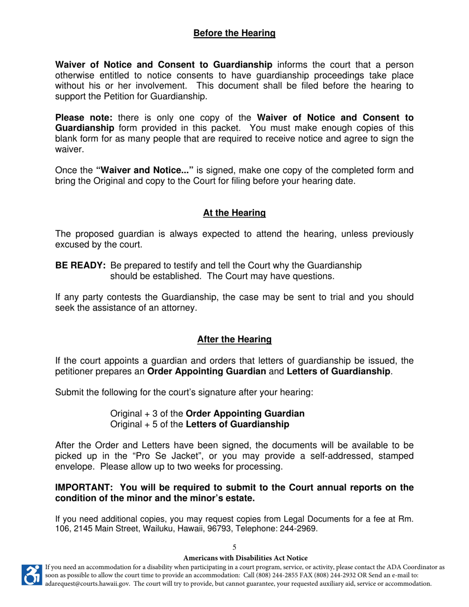 Instructions for Form 2F-P-385 Guardianship of Minor Person Petition Packet - Hawaii, Page 5