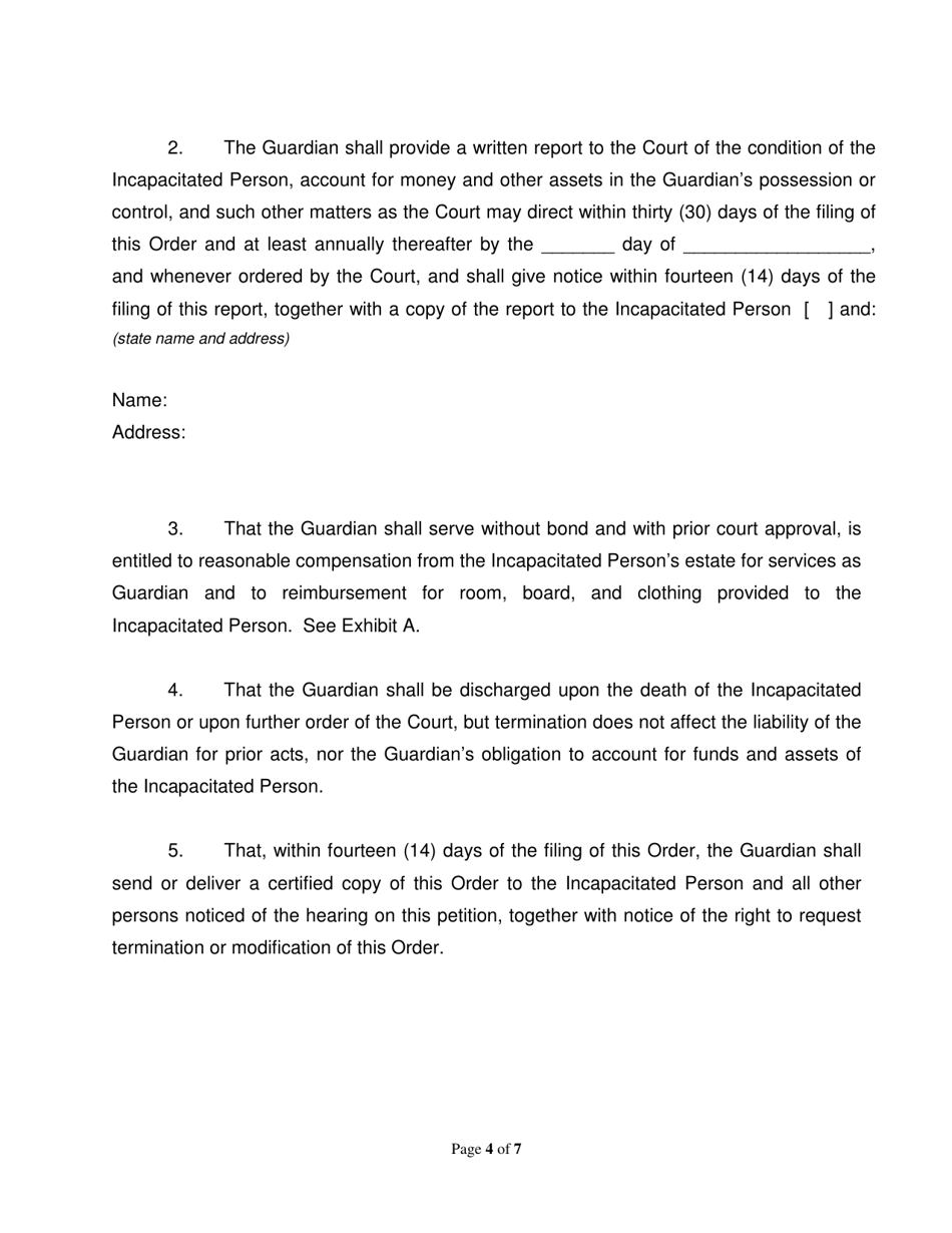 Form 2F-P-518 Order Appointing Guardian With Limited / Unlimited Authority; Exhibit a - Hawaii, Page 4