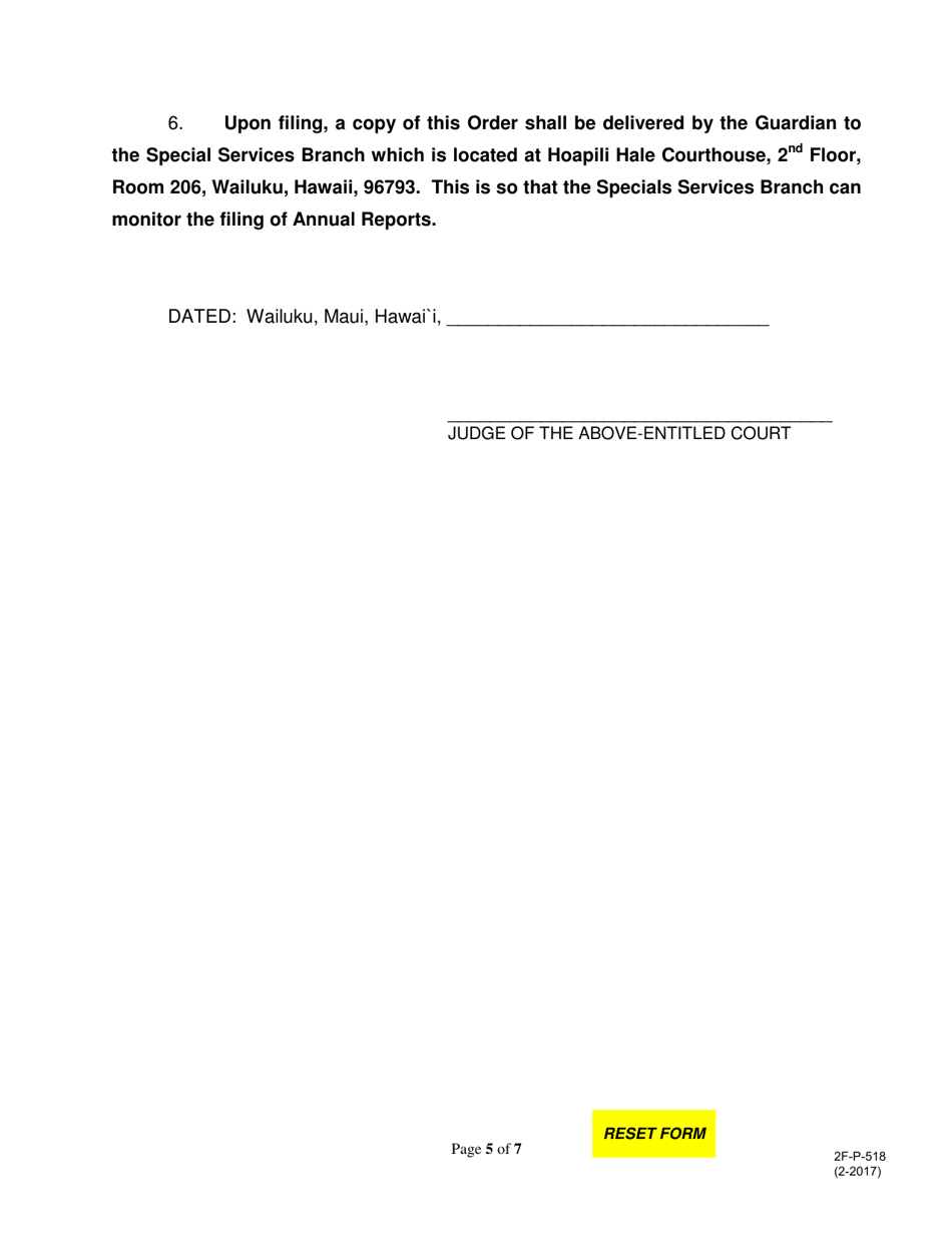 Form 2F-P-518 Order Appointing Guardian With Limited / Unlimited Authority; Exhibit a - Hawaii, Page 5