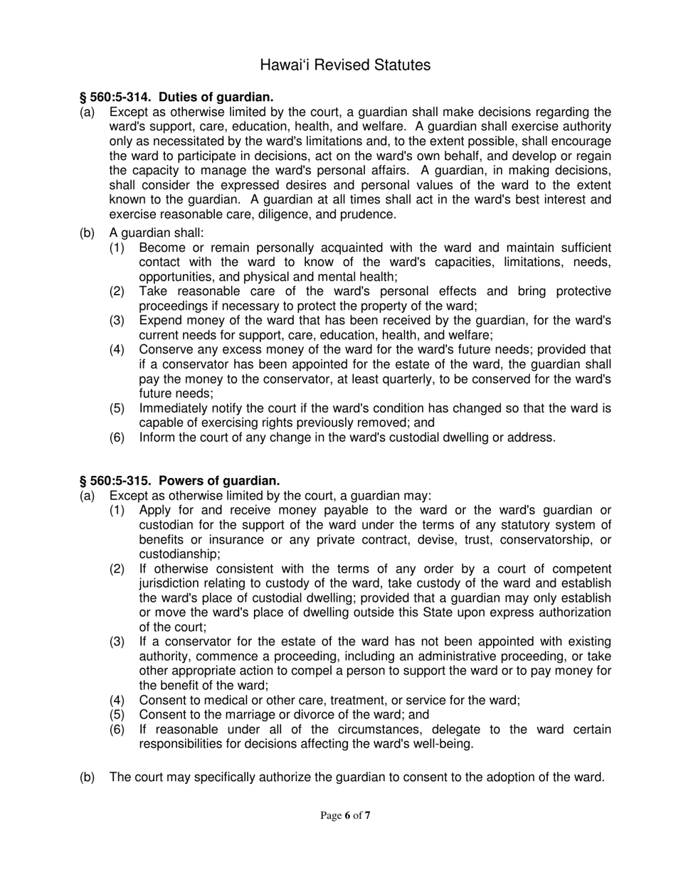 Form 2F-P-518 Order Appointing Guardian With Limited / Unlimited Authority; Exhibit a - Hawaii, Page 6