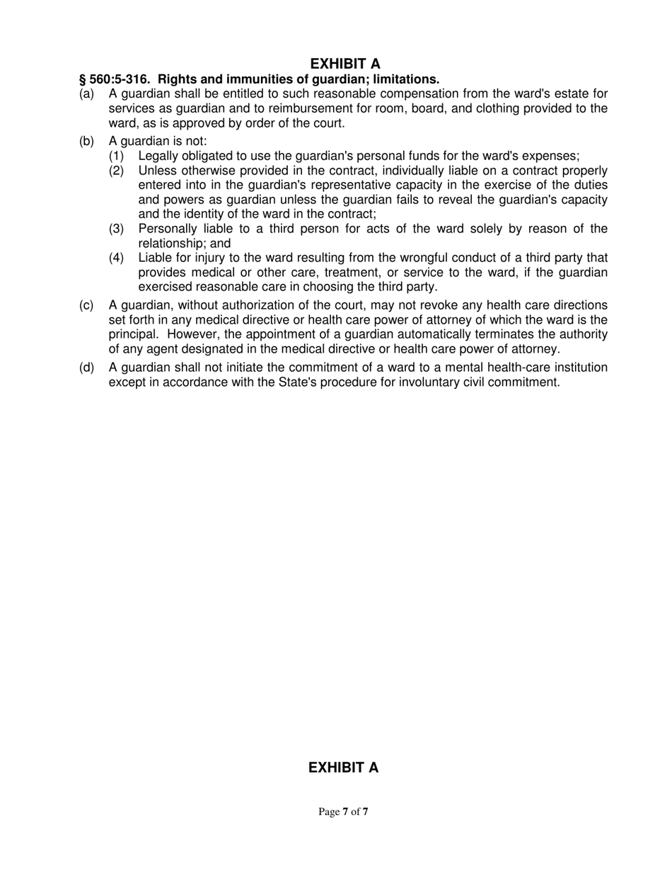 Form 2F-P-518 Order Appointing Guardian With Limited / Unlimited Authority; Exhibit a - Hawaii, Page 7