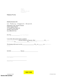 Document preview: Form 2F-P-394 Memorandum to Family Support Branch - Hawaii