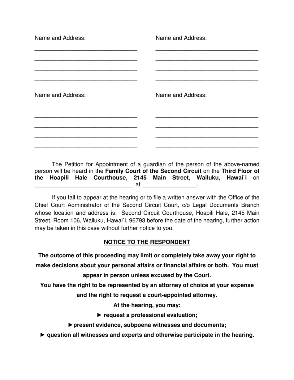 Form 2F-P-513 Petition for Appointment of a Guardian for an Incapacitated Person; Notice of Hearing - Hawaii, Page 11