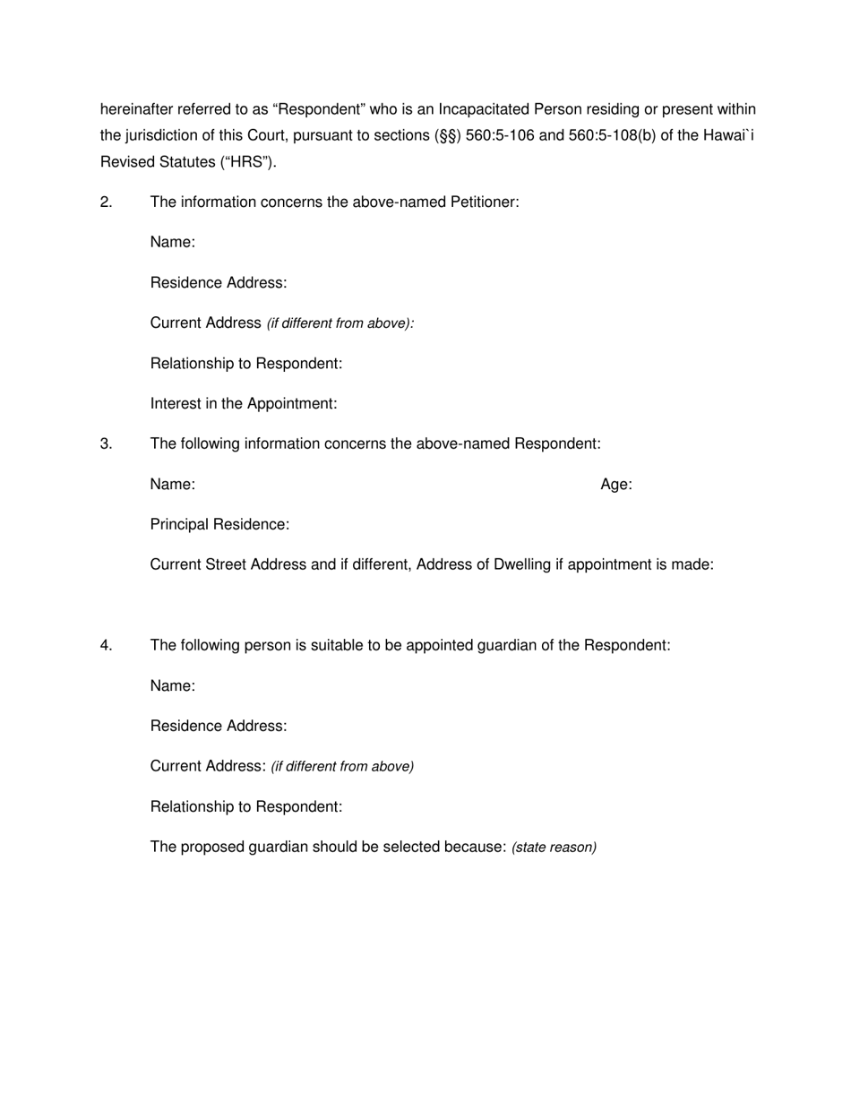 Form 2F-P-513 Petition for Appointment of a Guardian for an Incapacitated Person; Notice of Hearing - Hawaii, Page 2