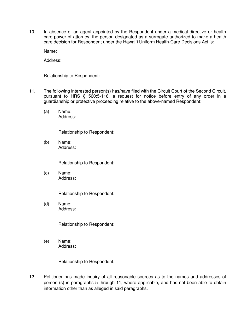 Form 2F-P-513 Petition for Appointment of a Guardian for an Incapacitated Person; Notice of Hearing - Hawaii, Page 6