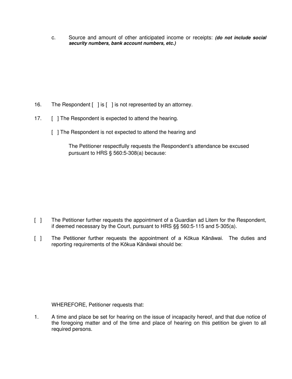 Form 2F-P-513 Petition for Appointment of a Guardian for an Incapacitated Person; Notice of Hearing - Hawaii, Page 8