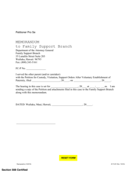Document preview: Form 2F-P-457 Memorandum to Family Support Branch - Hawaii